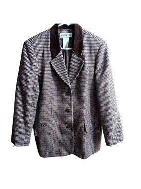 Vintage 90's Blazer Jacket 16 White Stag Womens Houndstooth Suede Collar Granny